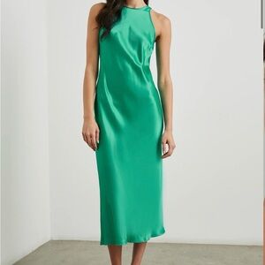 Rails SOLENE Satin Halter Midi Dress - XXS. Jade